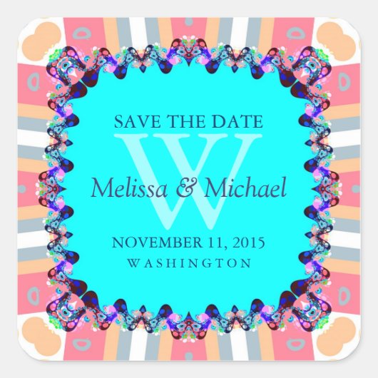 Modern Fun Monogram Save the Date Sticker (Voorkant)