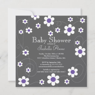 Modern Fun Purple Flowers Floral Girls Baby shower Kaart