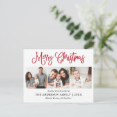 Modern Fun Red Calligraphy Kerstmis 3 Foto's Briefkaart (Staand voorkant)