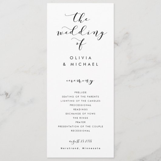 Modern Fun Swirls Calligraphy Wedding Programs Programma (Voorkant)