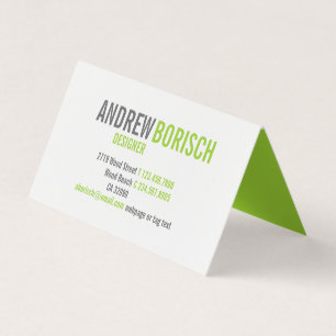 Modern Fun White Lime Green Folded Visitekaartjes