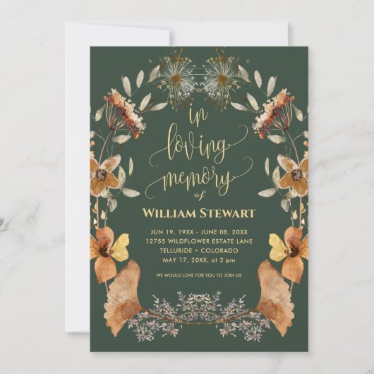 Modern Funeral Celebration of Life Boho Dark Green Kaart (Voorkant)