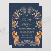 Modern Funeral Celebration of Life Boho Navy Blue Kaart (Voorkant / Achterkant)