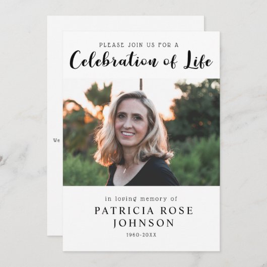 Modern Funeral Celebration of Life Invitation Kaart (Voorkant / Achterkant)