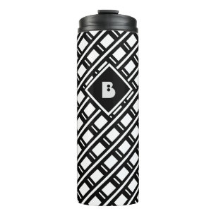 Modern Funky Geometric Pattern Monogrammed White Thermosbeker