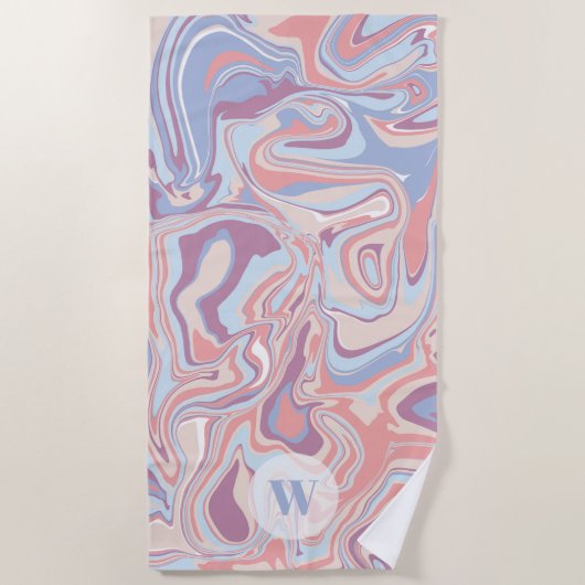 Modern Funky Marble Pastel Paars Monogram Strandlaken (Voorkant)