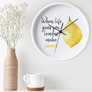 Modern Funny Lemon Yellow Quote Ronde Klok