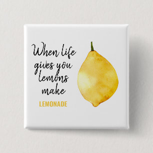 Modern Funny Lemon Yellow Quote Vierkante Button 5,1 Cm