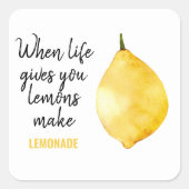 Modern Funny Lemon Yellow Quote Vierkante Sticker (Voorkant)
