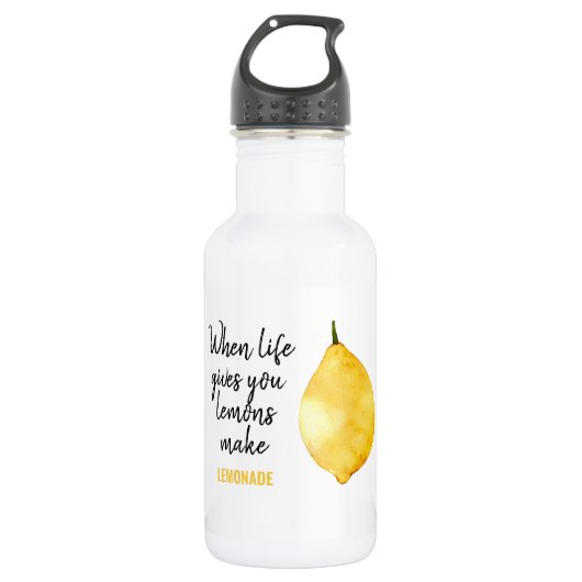 Modern Funny Lemon Yellow Quote Waterfles (Voorkant)