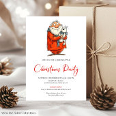 Modern Funny Santa Red Green Holiday Invitation Kaart