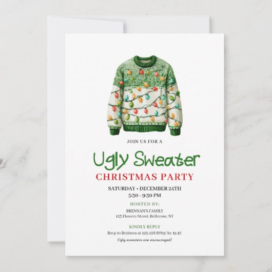 Modern Funny Ugly Sweater Holiday Invitation (Devant)