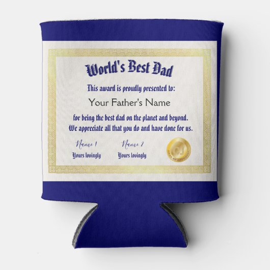 Modern Funny World's Best Pap Certificate Blikjeskoeler (Voorkant)