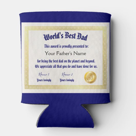 Modern Funny World's Best Pap Certificate Blikjeskoeler (Achterkant)