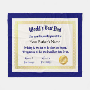 Modern Funny World's Best Pap Certificate Fleece Deken