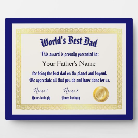 Modern Funny World's Best Pap Certificate Fotoplaat (Voorkant)