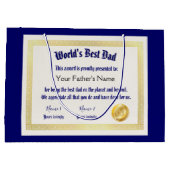 Modern Funny World's Best Pap Certificate Groot Cadeauzakje (Achterkant)