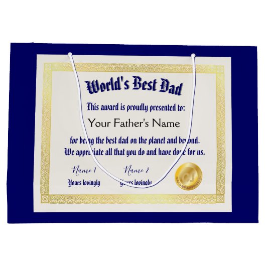 Modern Funny World's Best Pap Certificate Groot Cadeauzakje (Achterkant)