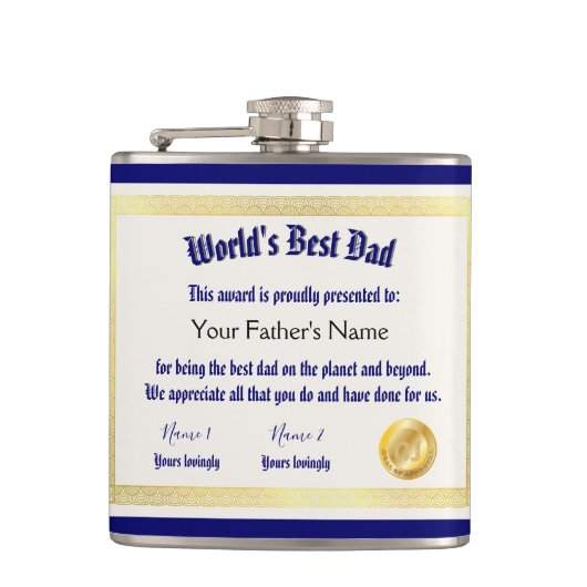 Modern Funny World's Best Pap Certificate Heupfles (Voorkant)