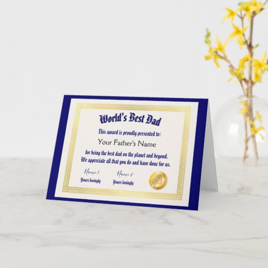 Modern Funny World's Best Pap Certificate Kaart (Gele Bloem)