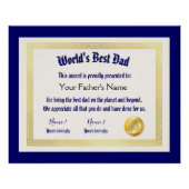 Modern Funny World's Best Pap Certificate Perfect Poster (Voorkant)