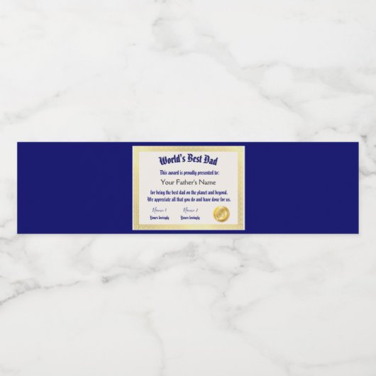 Modern Funny World's Best Pap Certificate Waterfles Etiket (Enkel label)