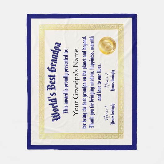Modern Funny World's beste opa-certificaat Fleece Deken (Voorkant)