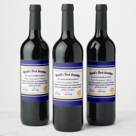 Modern Funny World's beste opa-certificaat Wijn Etiket (Flessen)