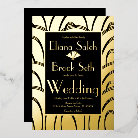 Modern Gabsty Patterned Gold Wedding Ppress Folie Uitnodiging (Voorkant / Achterkant)