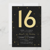 Modern Galaxy Zwart Goud Sweet 16e Verjaardagsfees Kaart (Voorkant)