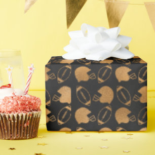 Modern Game Day Zwart & Goud Voetbalpatroon Cadeaupapier
