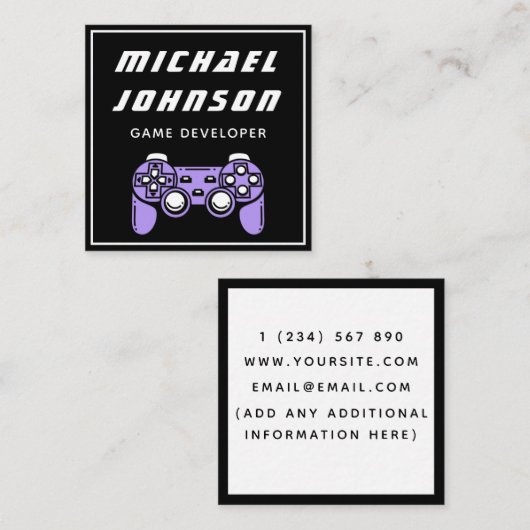 Modern Game Developer Designer Black White Trendy Vierkante Visitekaartje (Voorkant / Achterkant)