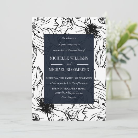 Modern Garden | Blauw | Florence bruiloft Kaart (Staand voorkant)