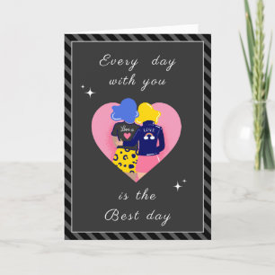Modern Gay Couple LGBTQ Valentijnsdag Cute Gray Feestdagen Kaart