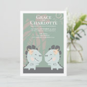 Modern Gay Dinosaur Two Brides Wedding Kaart (Staand voorkant)