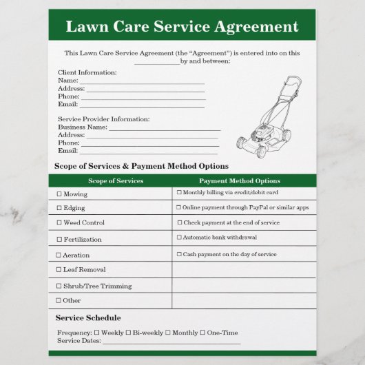 Modern gazon zorg overeenkomst vorm Sjabloon Flyer (Voorkant)