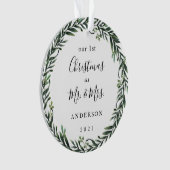 Modern gebladerte krans eerste kerst als Mr. Mrs. Ornament (voorkant)