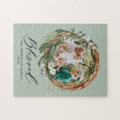 Modern gebladerte krans stijlvol gezegend script legpuzzel (Horizontaal)