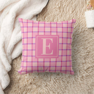 Modern geblokt roze paarse monogram kussen