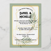 Modern gebogen zwart goud bruiloft botanische them folie uitnodiging (Voorkant)