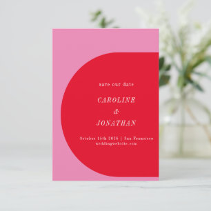 Modern gebold geometrisch helder roze rood huwelij save the date