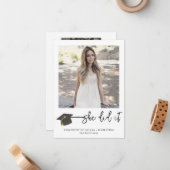 Modern geborsteld Afstuderen Pet Afstuderen foto Notitiekaartje (Voorkant / Achterkant in situ)