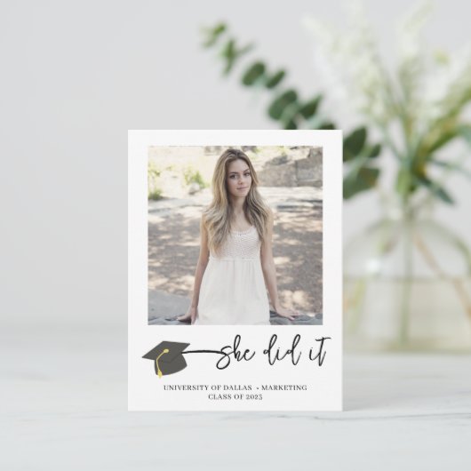 Modern geborsteld Afstuderen Pet Foto Afstuderen P Briefkaart (Staand voorkant)