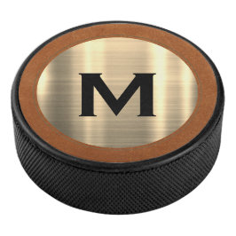 Modern geborsteld goudluxmonogram hockey puck