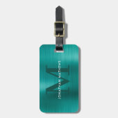 Modern geborsteld metaal Blauwgroen monogram Bagagelabel (Voorkant verticaal)