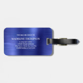 Modern geborsteld metallisch blauw monogram bagagelabel (Achterkant horizontaal)
