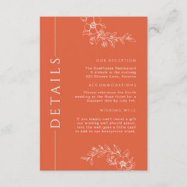 Modern gebrand Sinaasappel Bloemen Trouwdetails In Informatiekaartje