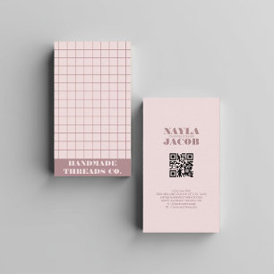 Modern gedempt Paarse geruit patroon QR-code Visitekaartje