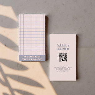 Modern gedempt Paarse geruit patroon QR-code Visitekaartje