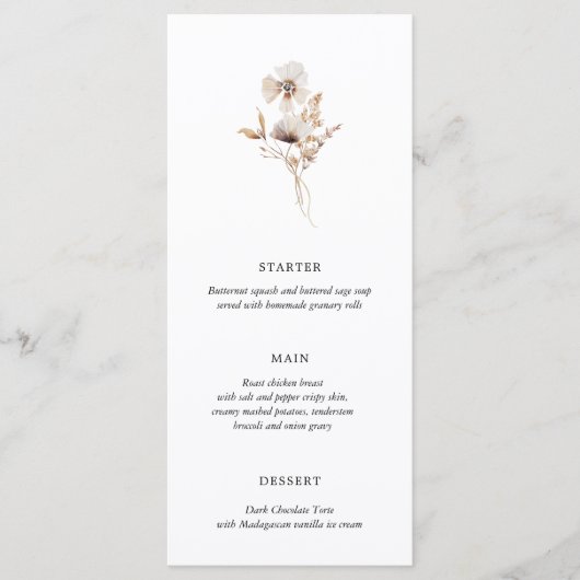Modern gedroogde wilde bloem Boho Wedding Menu (Voorkant)
